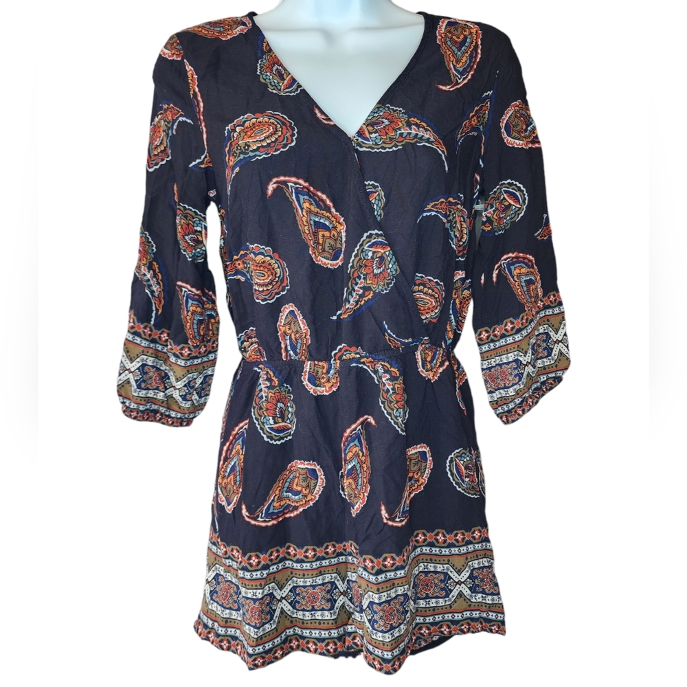 Blu Pepper Anthropologie Navy Paisley Romper